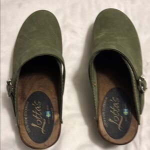 Green Suede Mules with Buckle